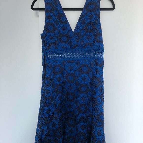 Sandro Blue and Black Bella Fluted Guipure Lace Mini Short Cocktail Dress - Picture 2 of 4